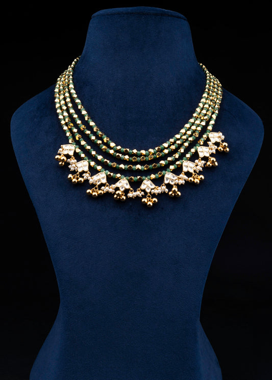 White Jadau Layered Mohanmala Necklace Set