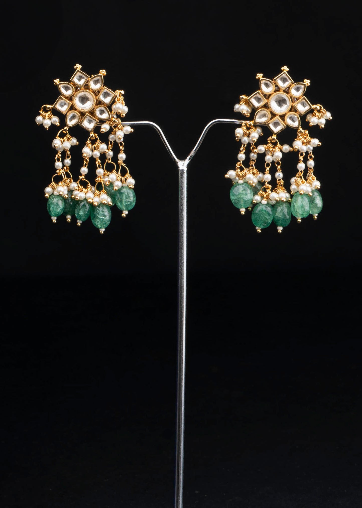 White Jadau Green Beads Necklace Set