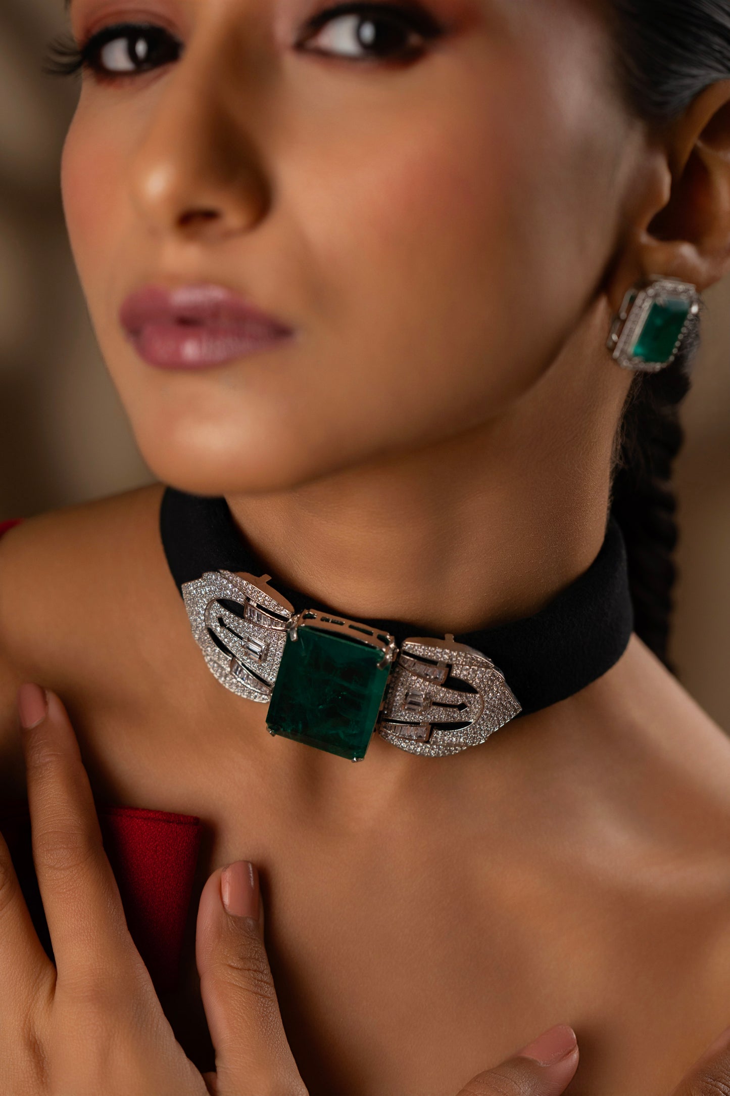 Shilpa Green stone Black Belt Chokar Set VNN203