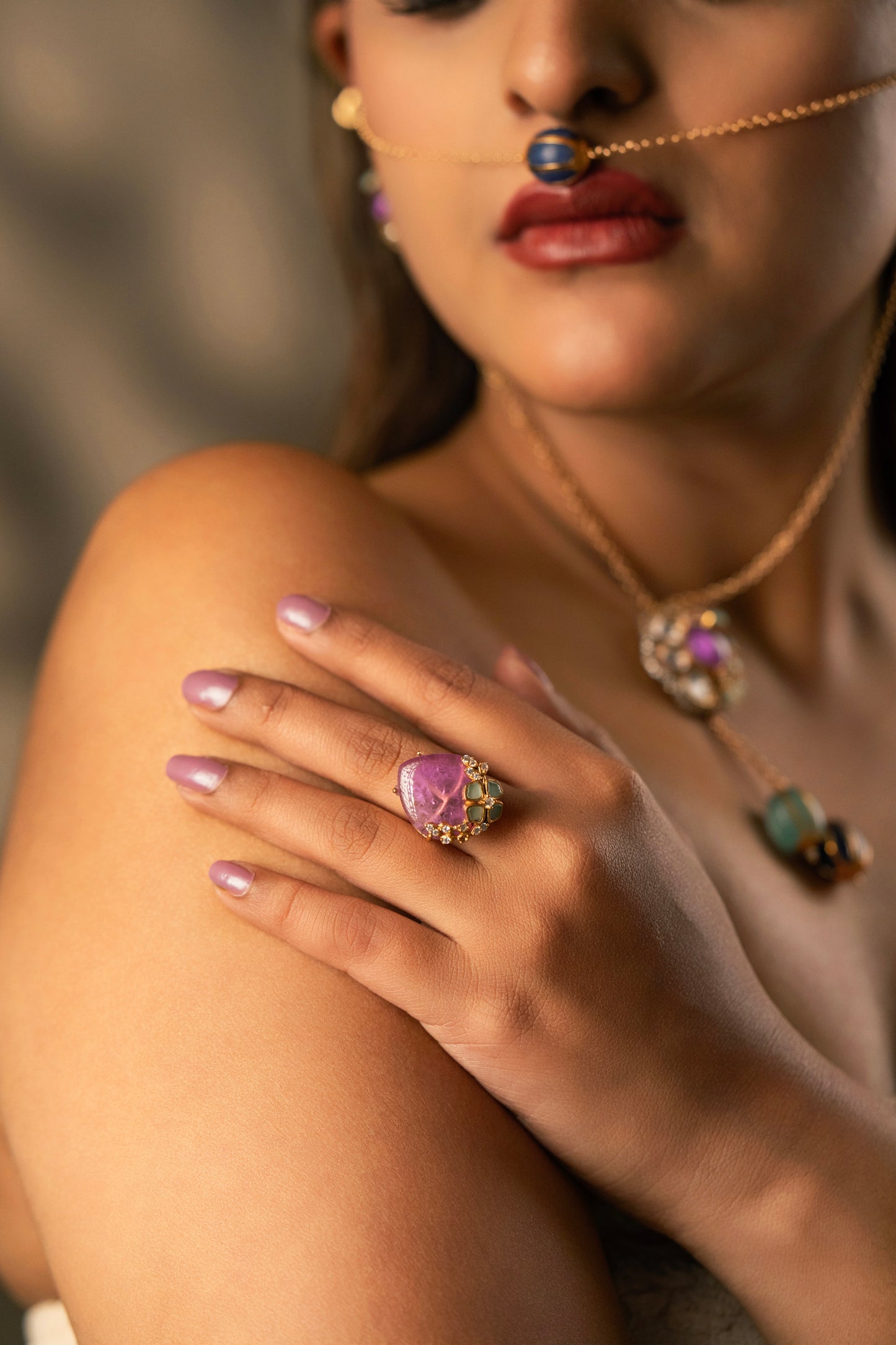 Pink Stone Polki Ring VNR075