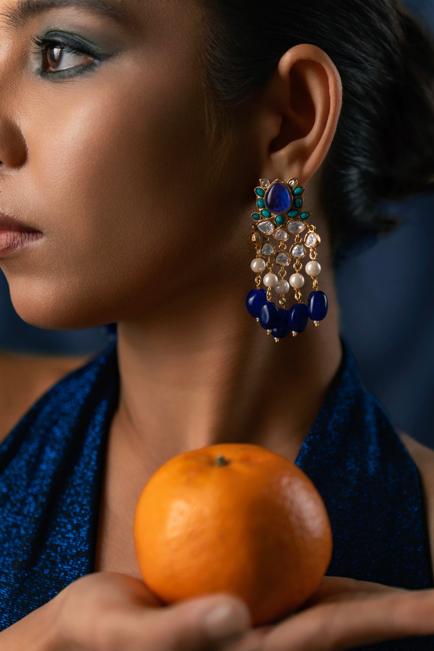 Purple Stone Firoza Polki Earrings VNE215