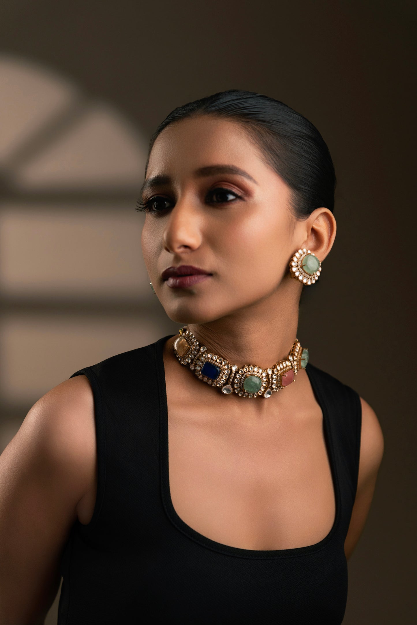 Multi Stone Polki Necklace Set- VNN379
