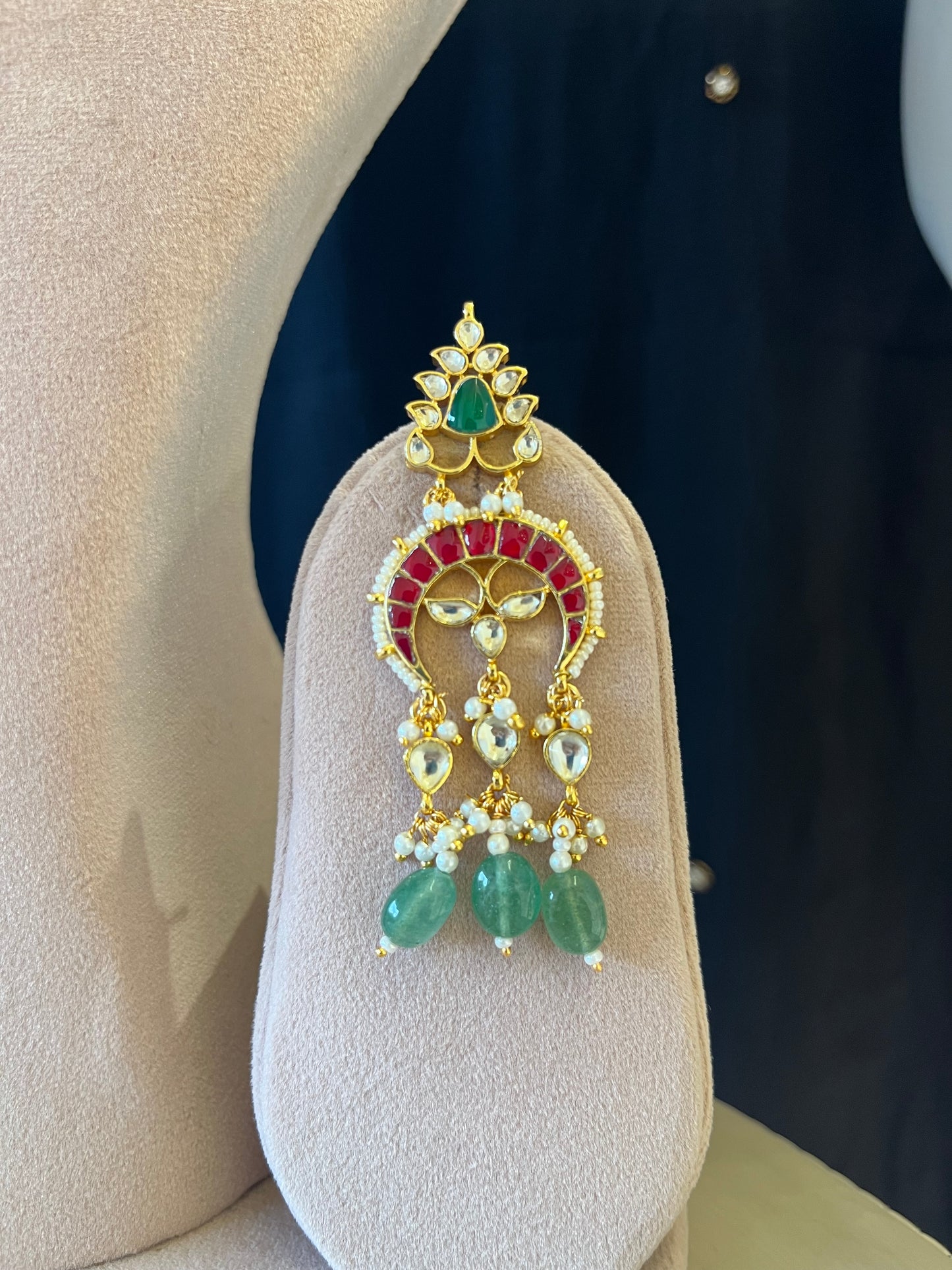 Red Green Jadau Jalar Bridal Necklace Set VNN588