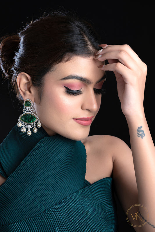 Green Stone Polki Earrings - VNE008