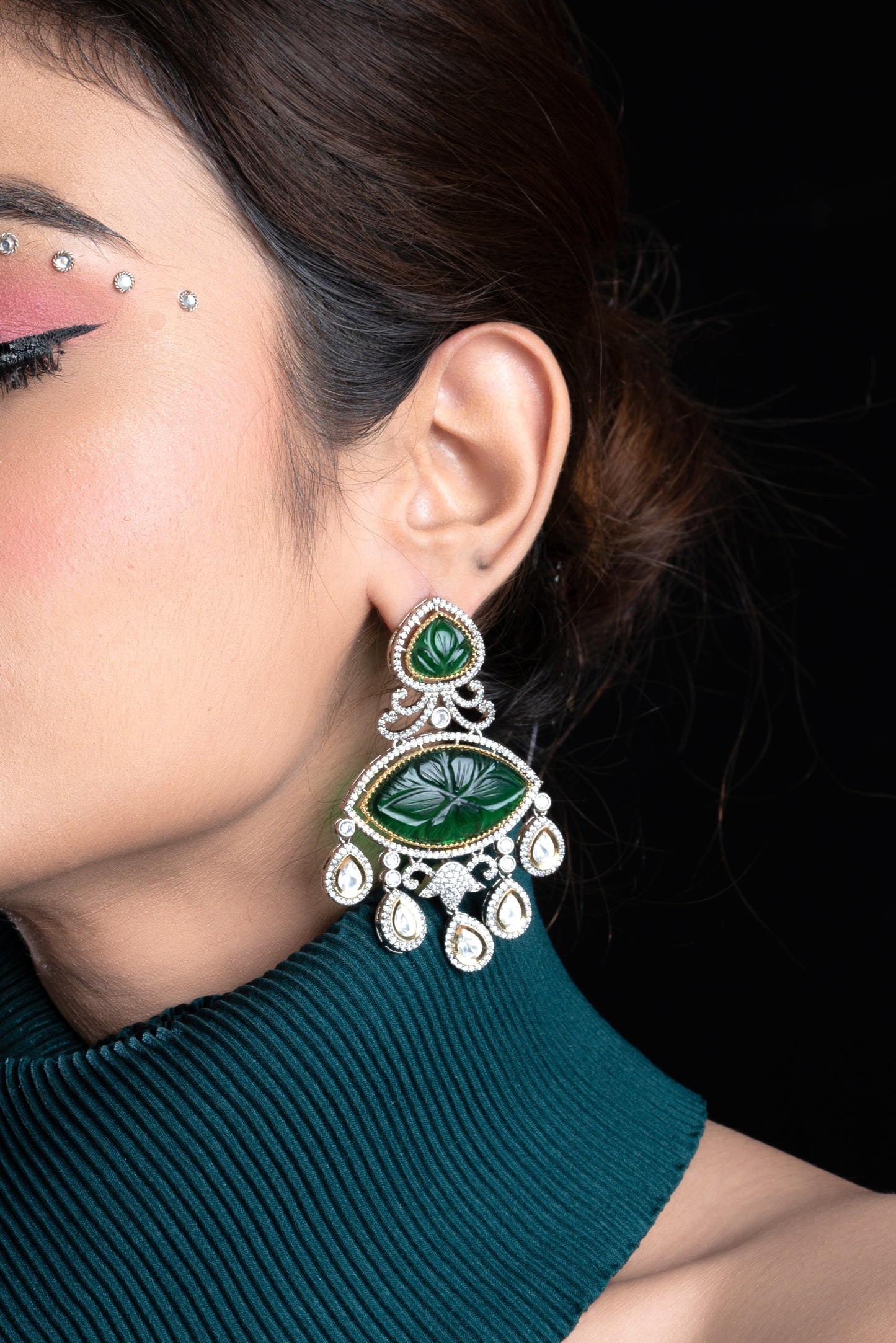Green Stone Polki Earrings - VNE008