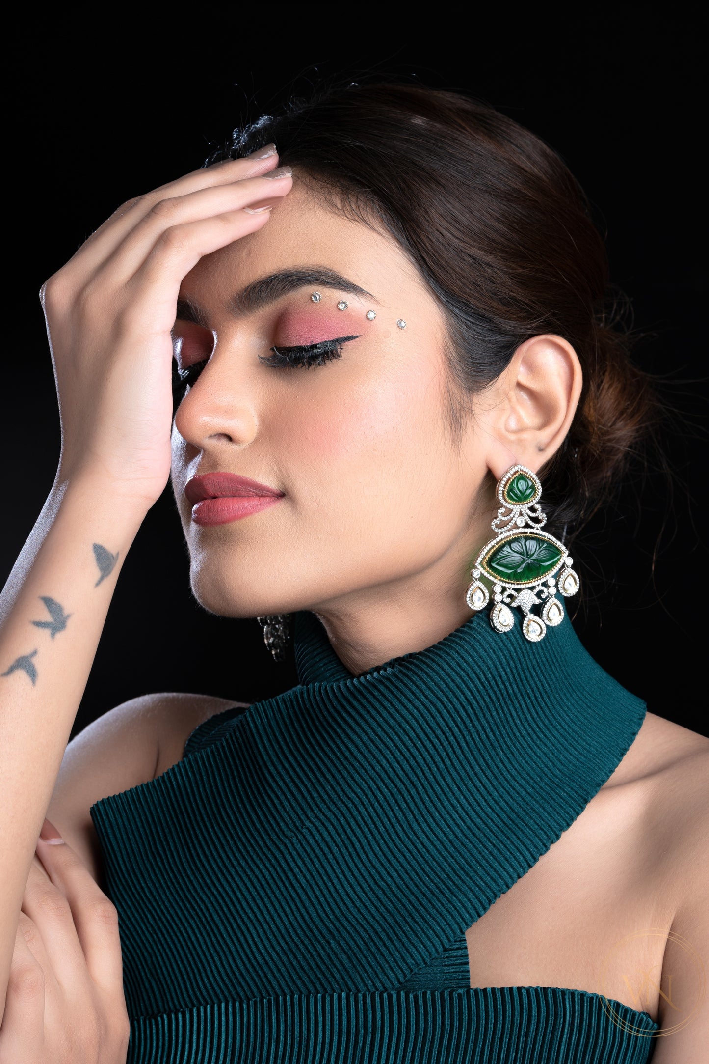 Green Stone Polki Earrings - VNE008