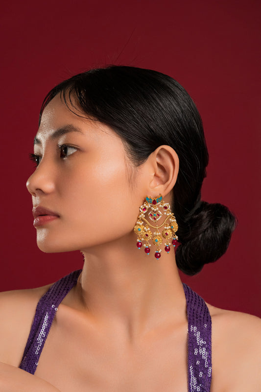 Rubi Firoza Jadau Earrings - VNE014