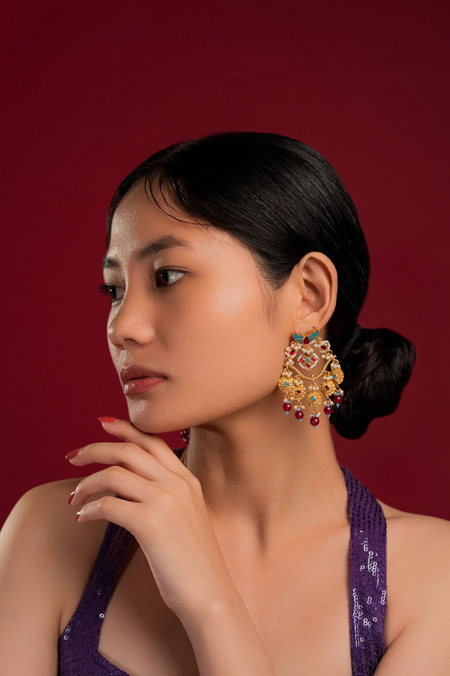 Rubi Firoza Jadau Earrings - VNE014