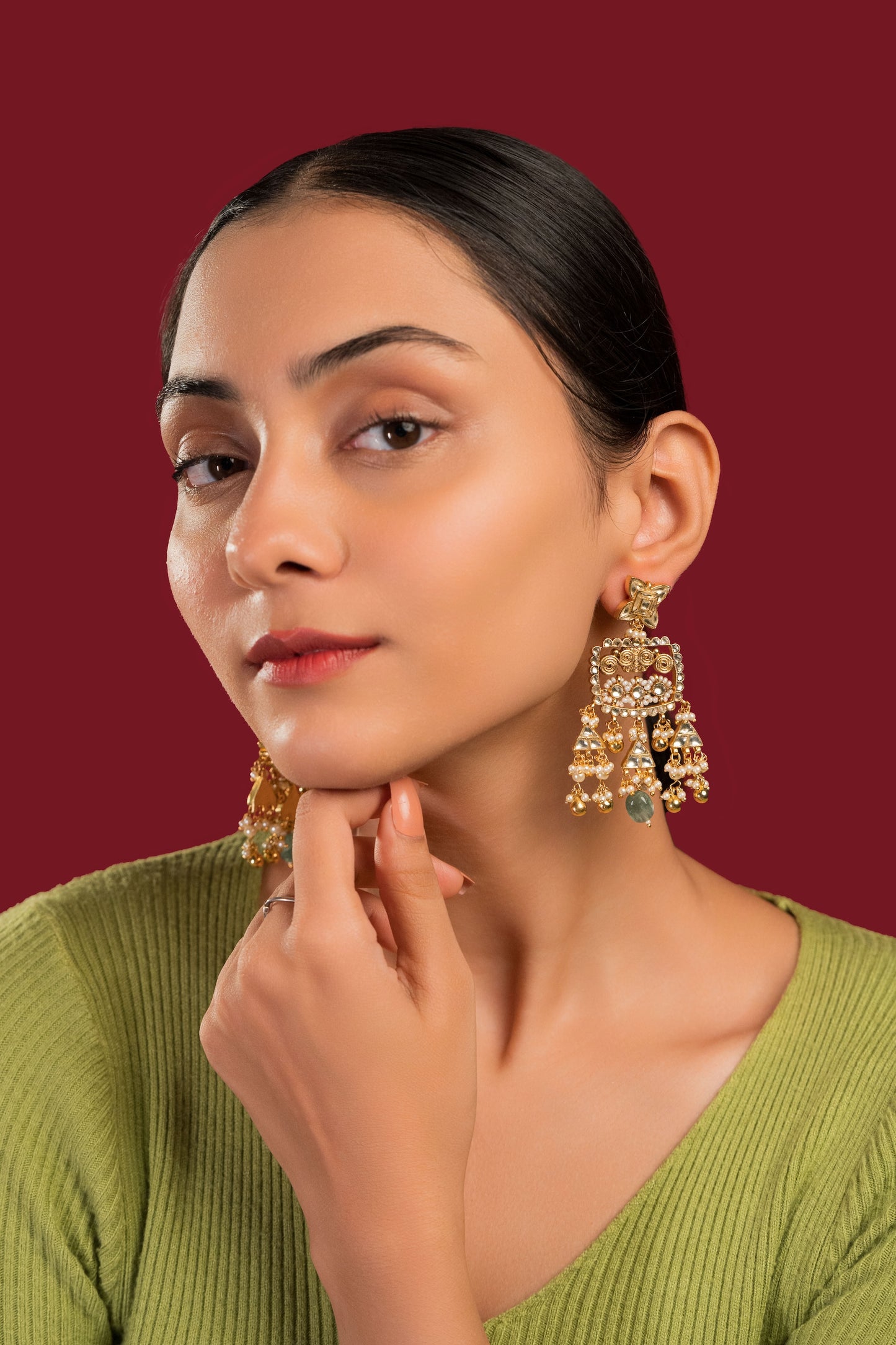 White Jadau Earrings - VNE017