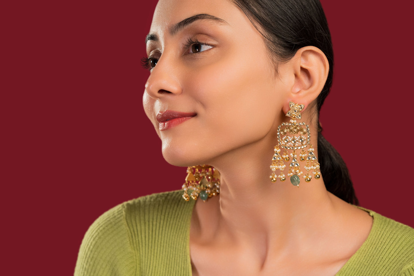 White Jadau Earrings - VNE017