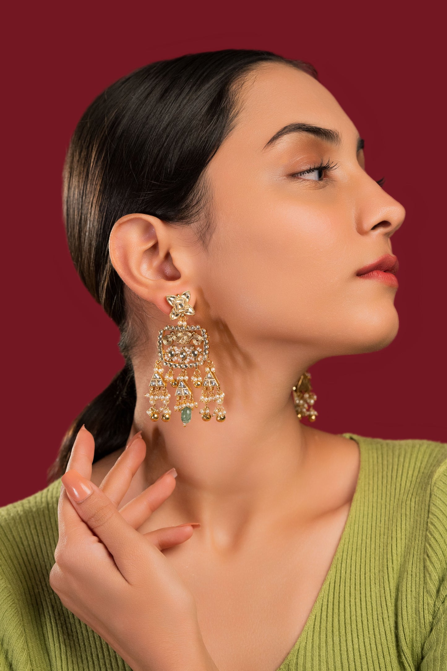 White Jadau Earrings - VNE017