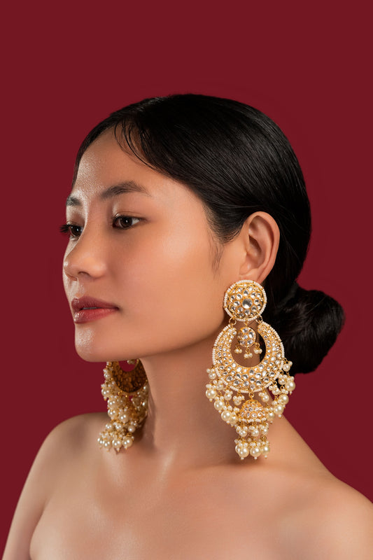 White Kundan Chandbali - VNE018