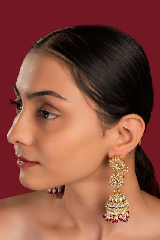 White Maroon Jadau Jumkha - VNE021