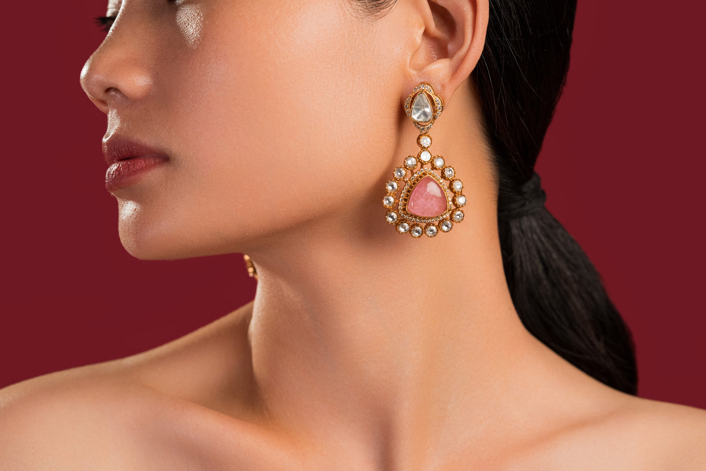 Pink Polki Earrings - VNE032