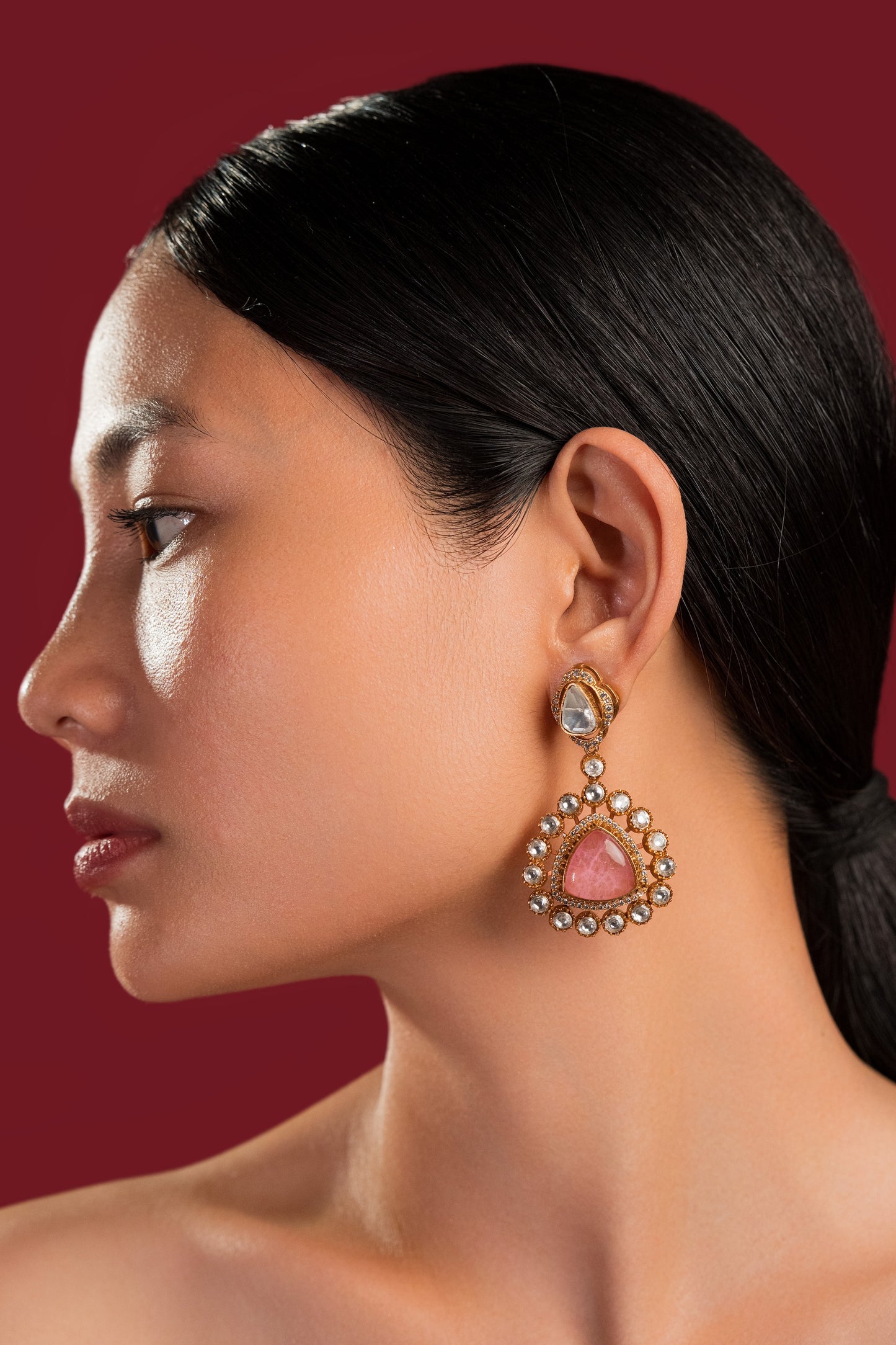 Pink Polki Earrings - VNE032