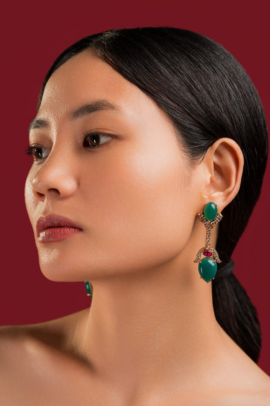 Green Stone Diamond Earrings - VNE036