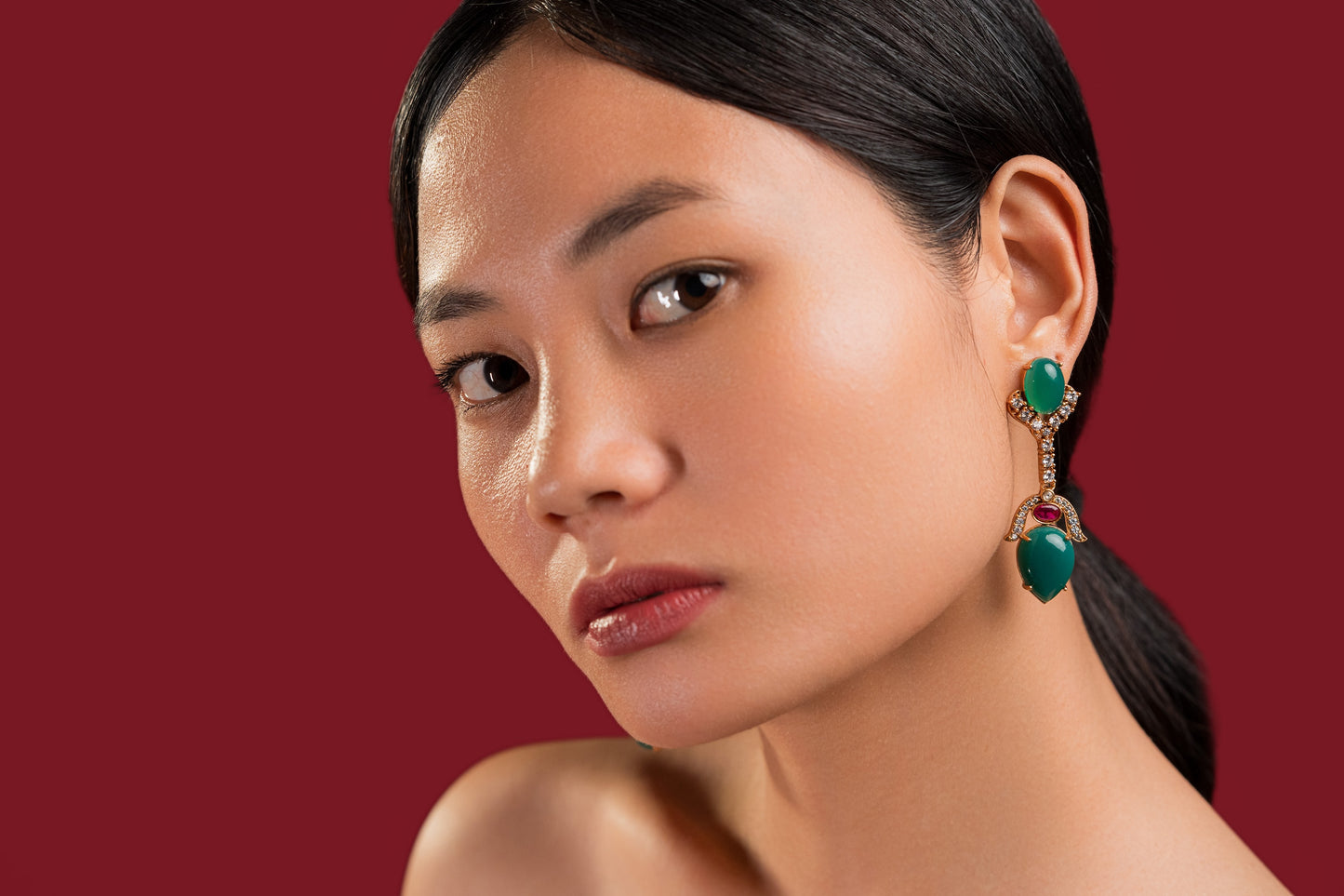 Green Stone Diamond Earrings - VNE036