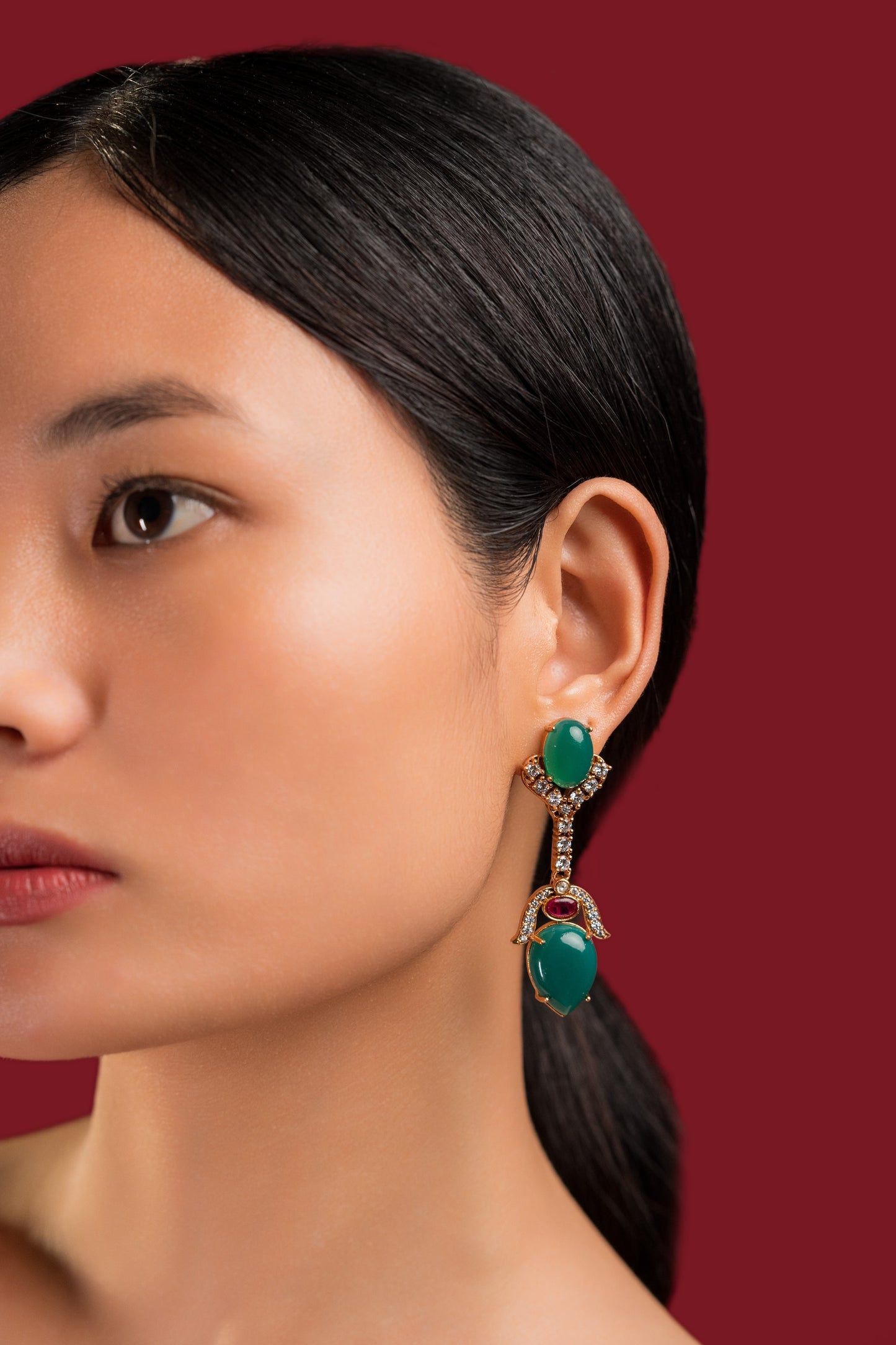 Green Stone Diamond Earrings - VNE036