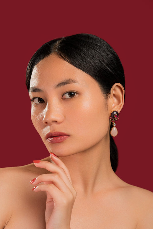 Pink Purple Stone Earrings - VNE037