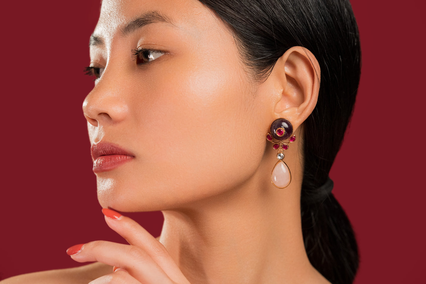 Pink Purple Stone Earrings - VNE037