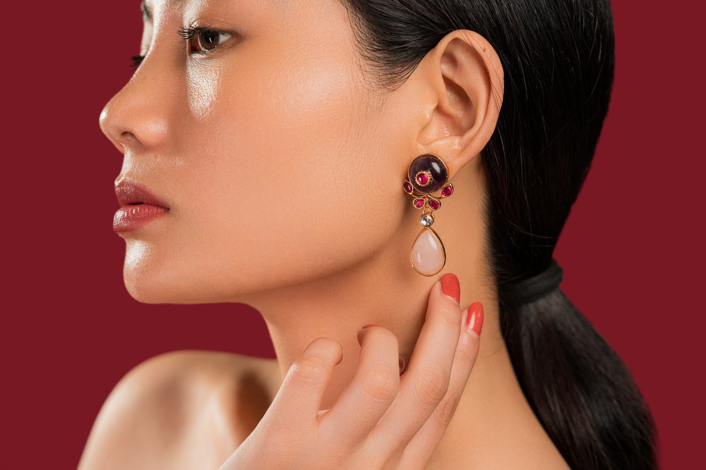 Pink Purple Stone Earrings - VNE037