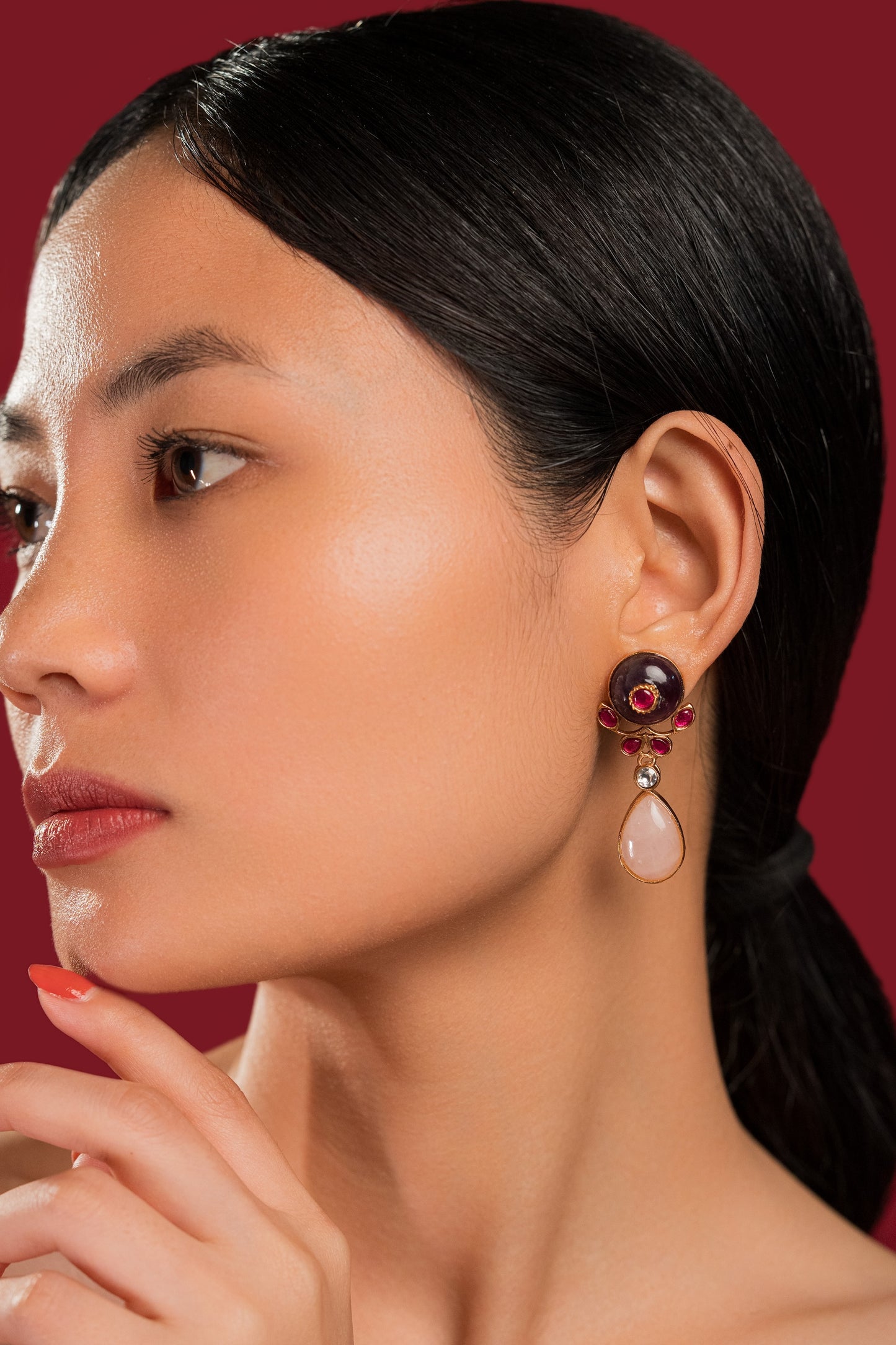 Pink Purple Stone Earrings - VNE037
