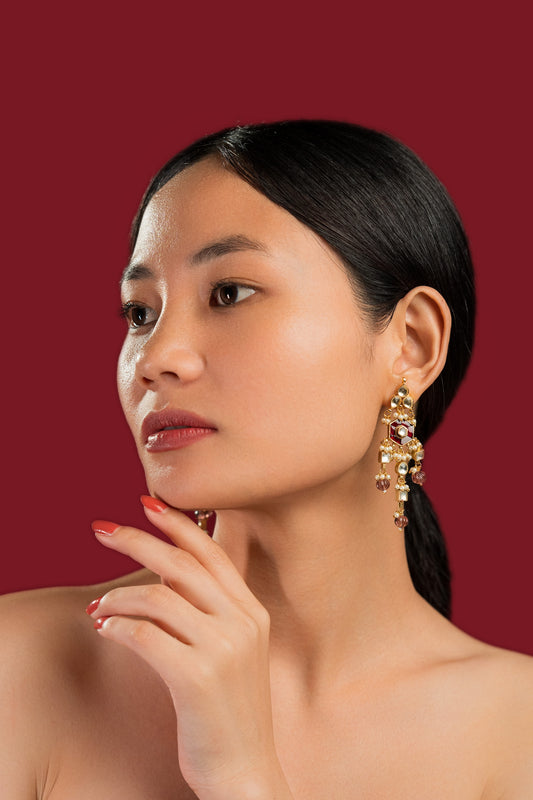 Maroon Jadau Earrings - VNE039
