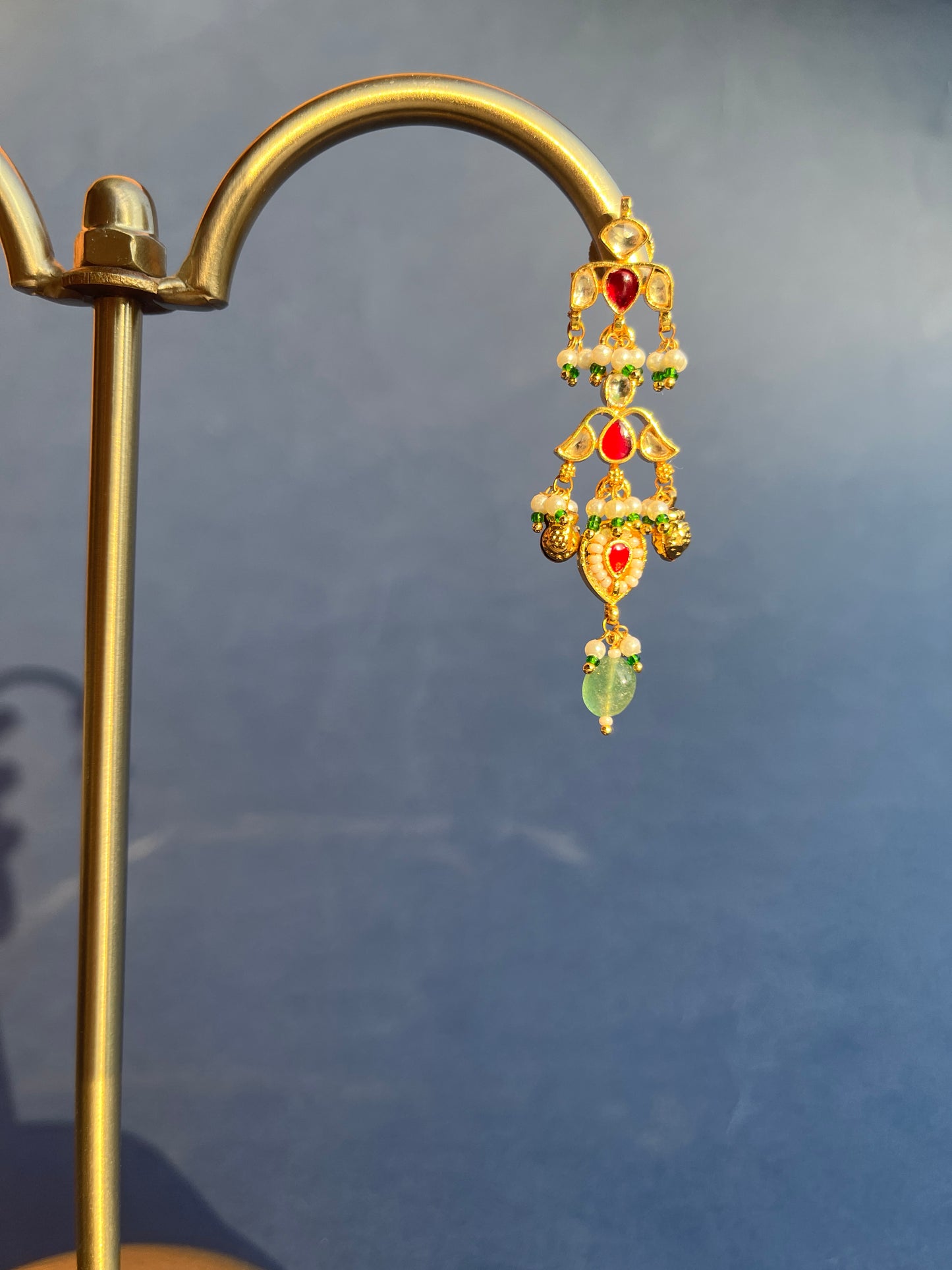 Red & White Jadau Hanging Earrings VNE188