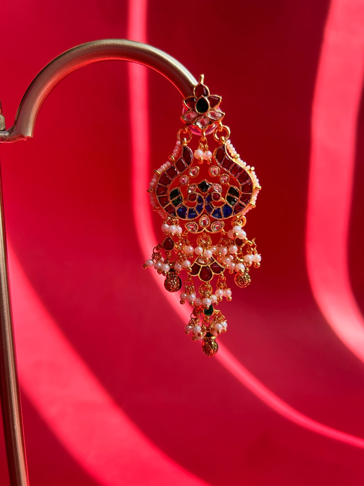 Peacock Multi Jadau Pearl Earrings VNE235