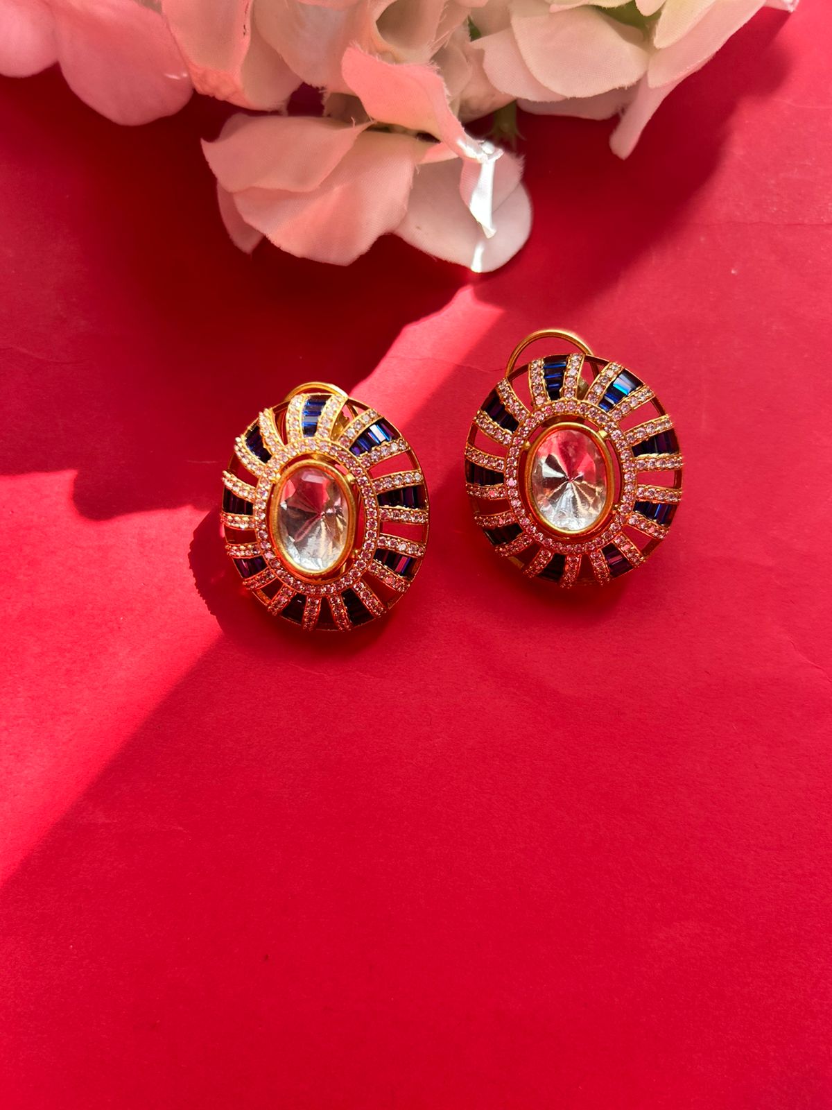 Blue Oval Polki Studs VNE251