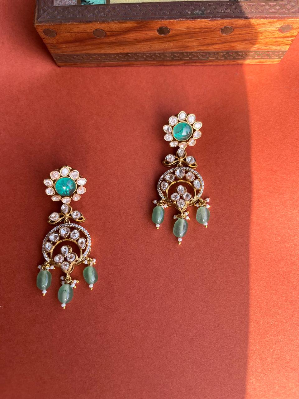 Mint Green Polki Earrings VNE256