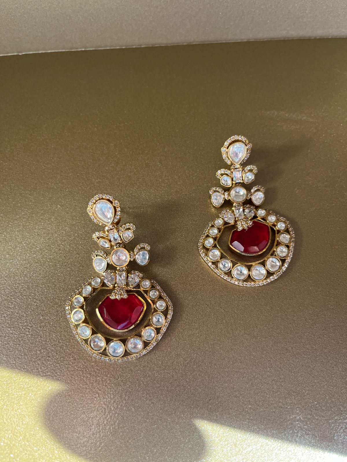 Red Stone Polki Earrings VNE293
