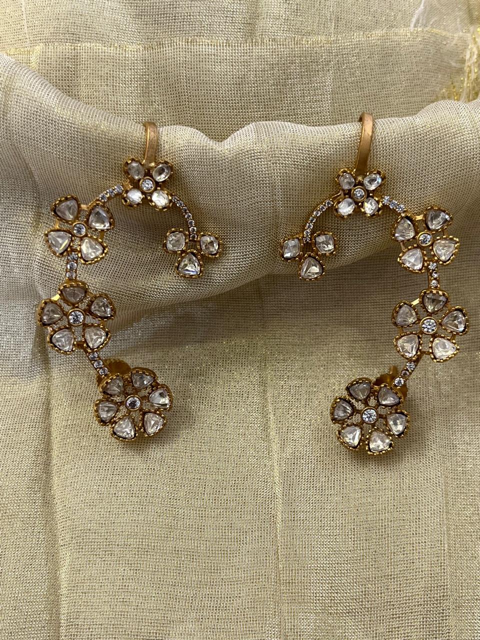 Flower Polki Gold Plate Earcuffs VNE312