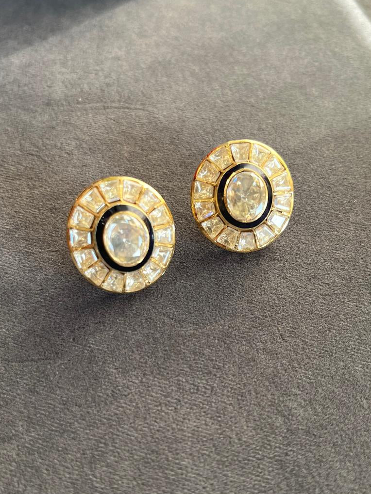 Blue Enamel Polki Studs VNE364