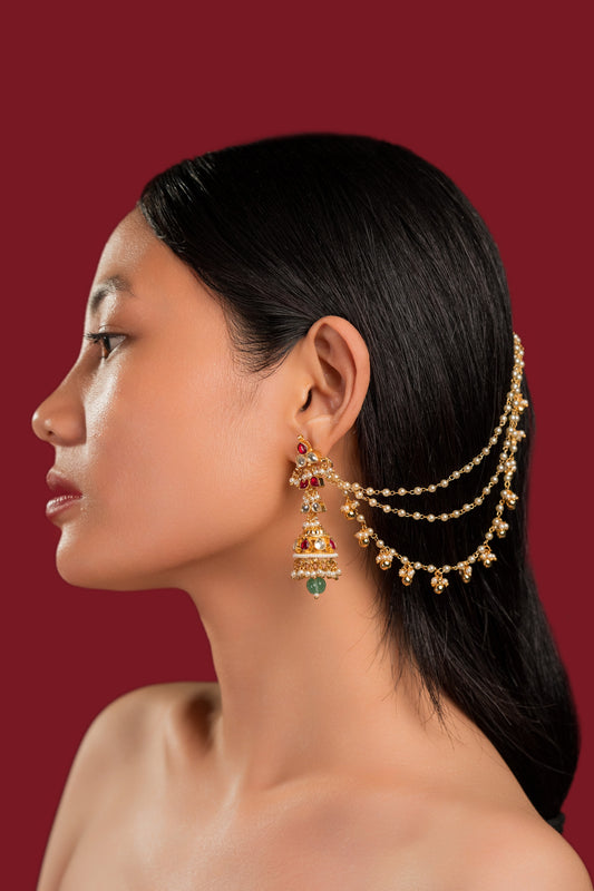 Ganthaman Gold Beads Earchain - VNEC004
