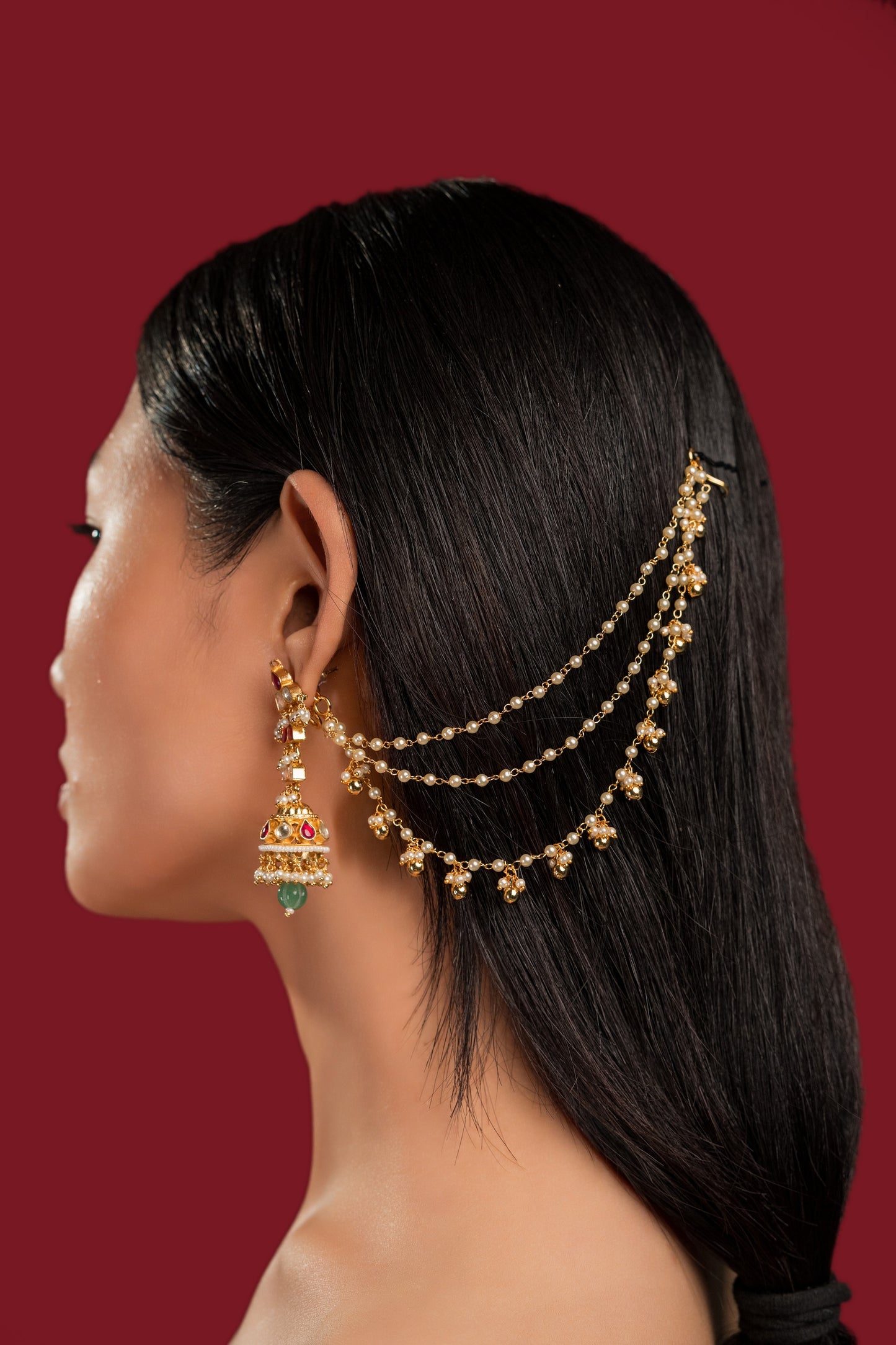 Ganthaman Gold Beads Earchain - VNEC004