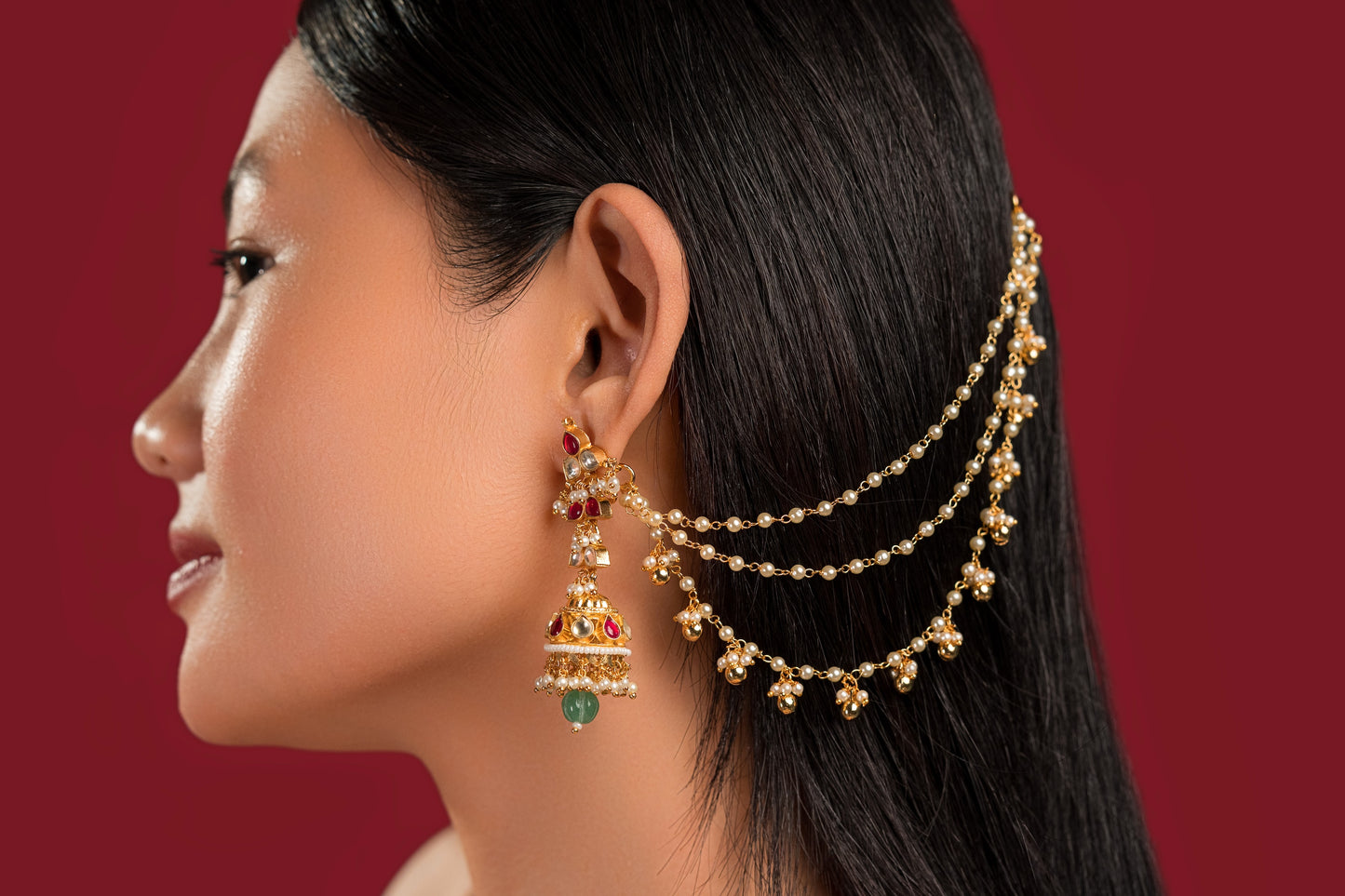 Ganthaman Gold Beads Earchain - VNEC004