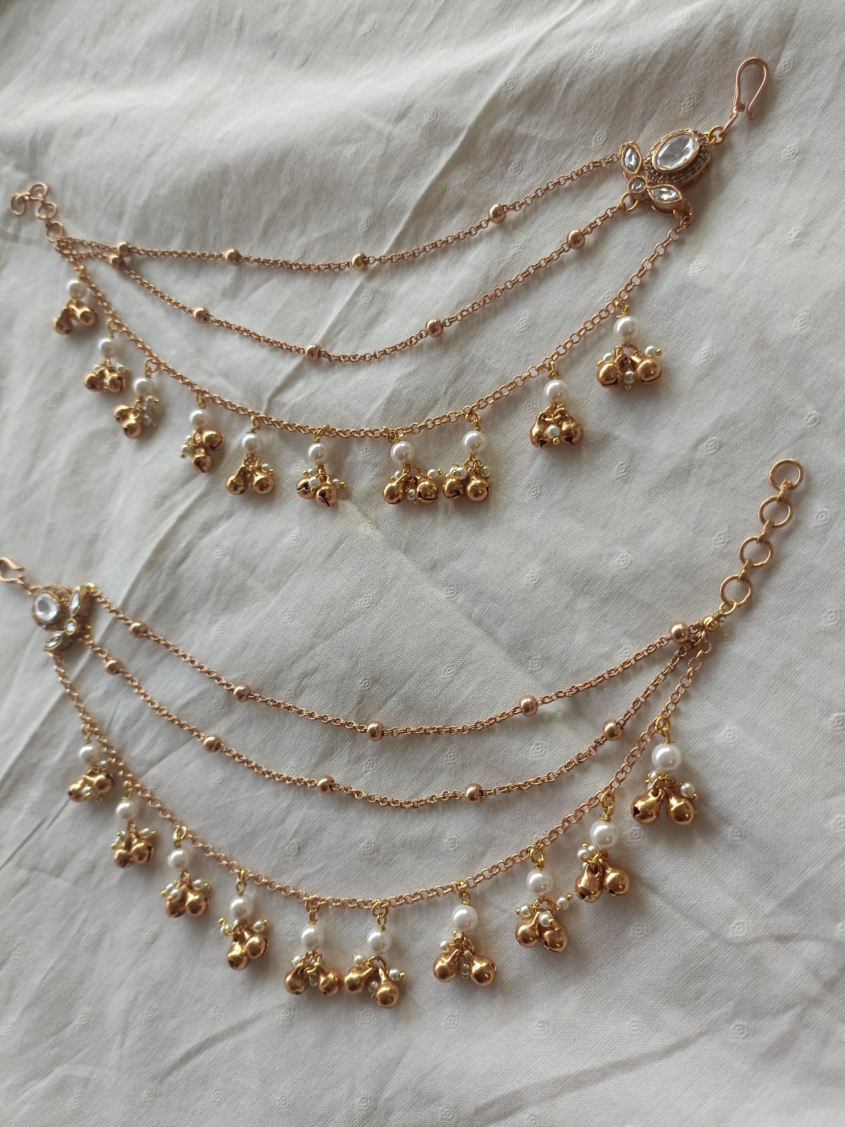 White Beads Gold Gughari Earchain VNEC023
