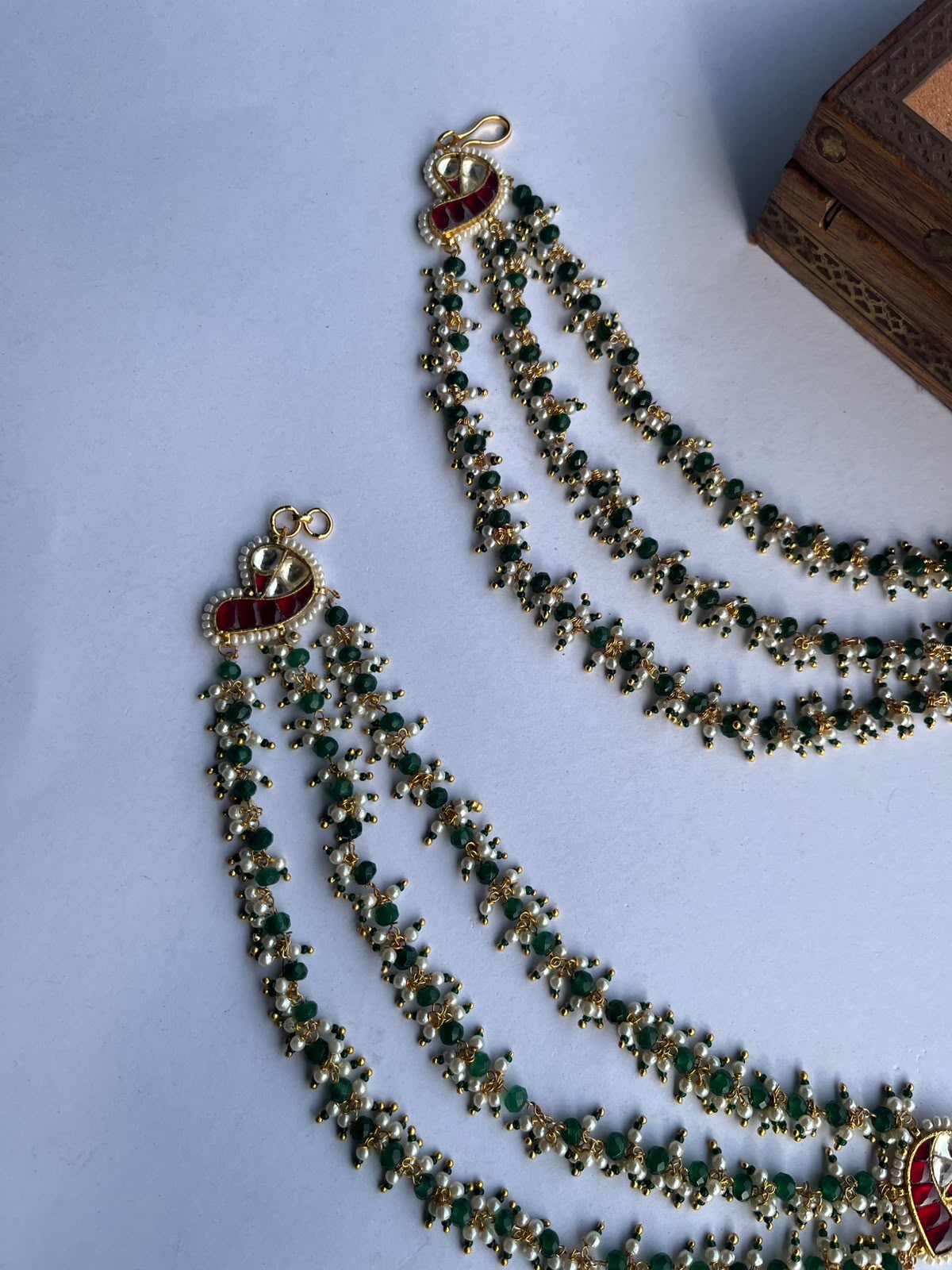 Green Beads Pearl Earchain VNEC024