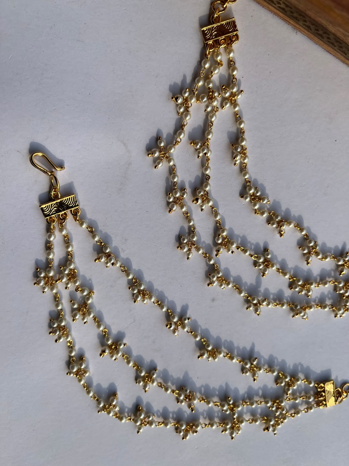 White Pearl 3 Layrered Earchain VNEC025