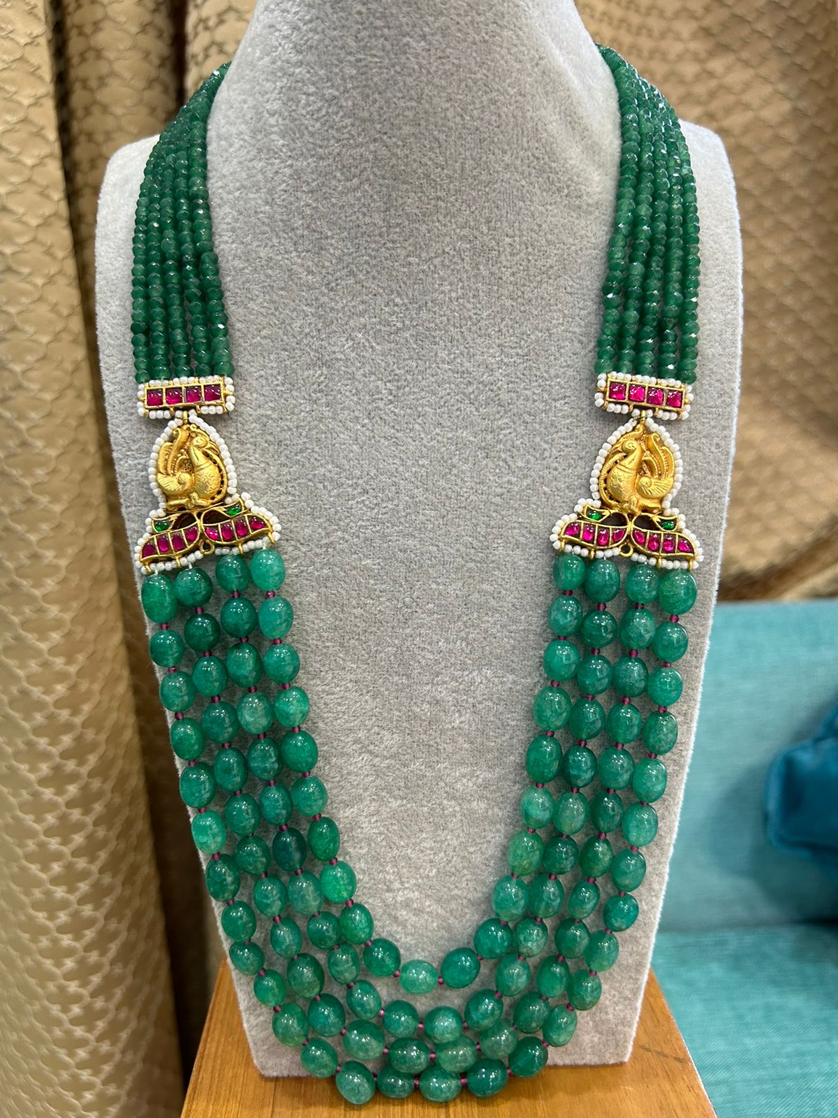 Green Perl Peacock Mala - VNG001