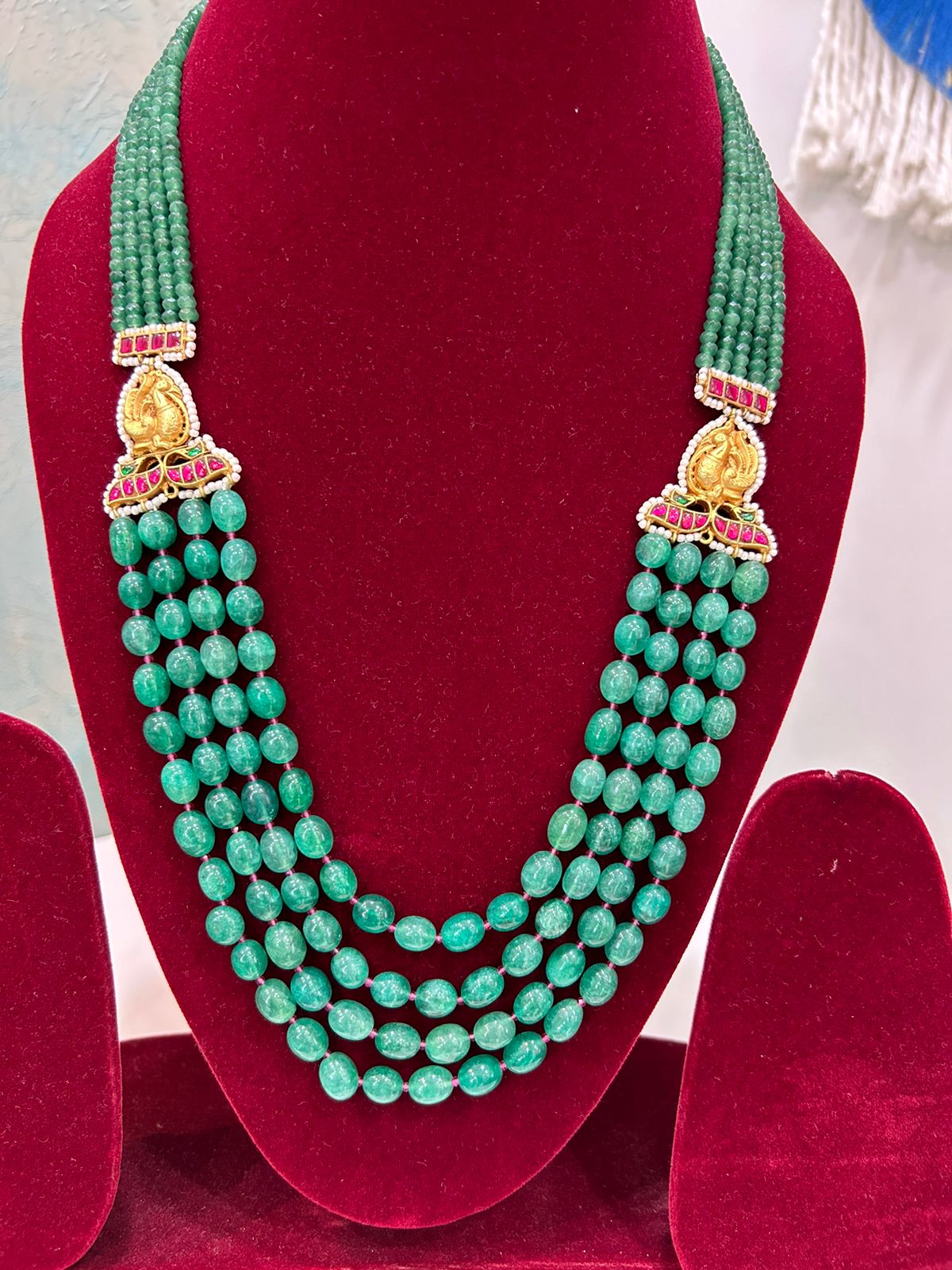 Green Perl Peacock Mala - VNG001