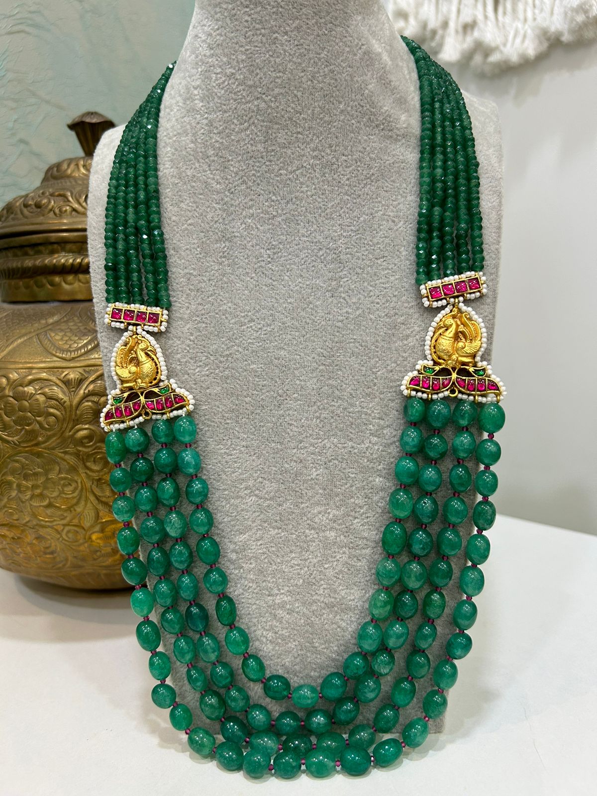 Green Perl Peacock Mala - VNG001