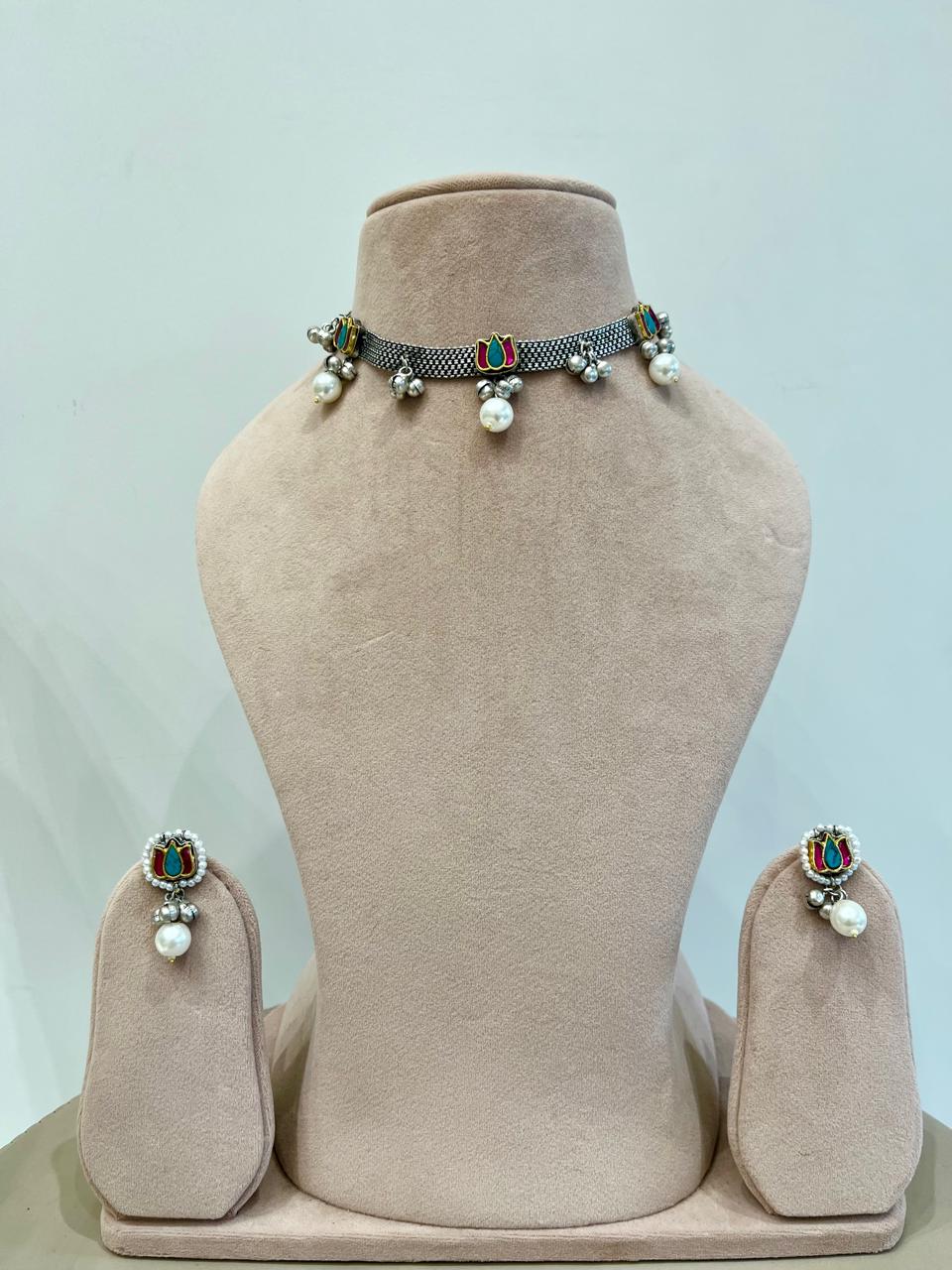 Firoza Lotus Necklace Set VNG238