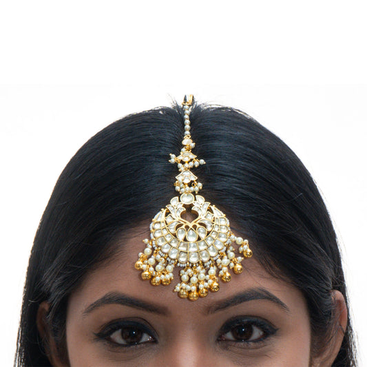 White Jadau Gold Beads Tika - VNHA008