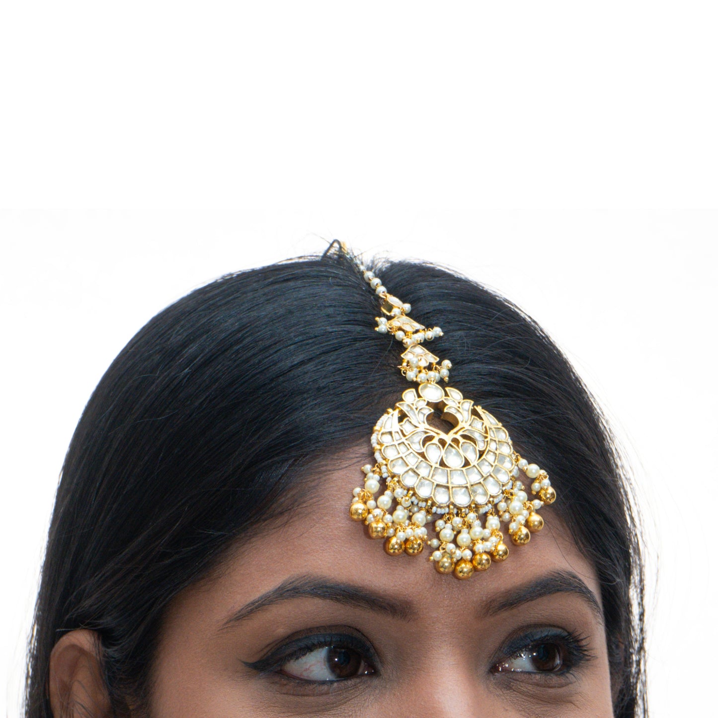 White Jadau Gold Beads Tika - VNHA008
