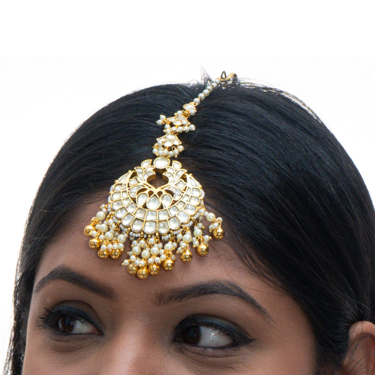 White Jadau Gold Beads Tika - VNHA008