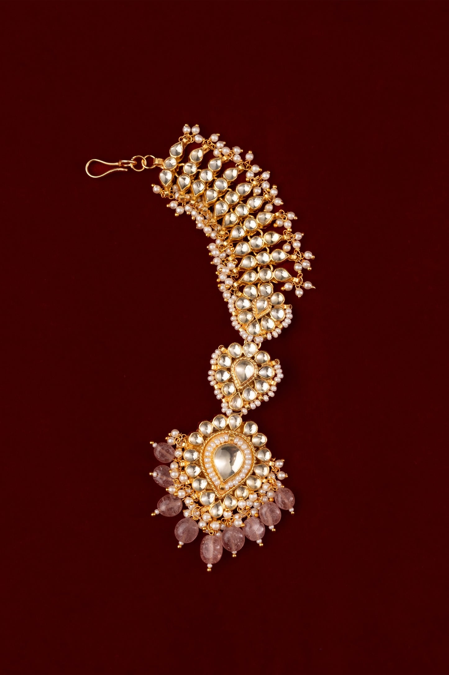 White Jadau Tika With Pink Beads - VNHA014