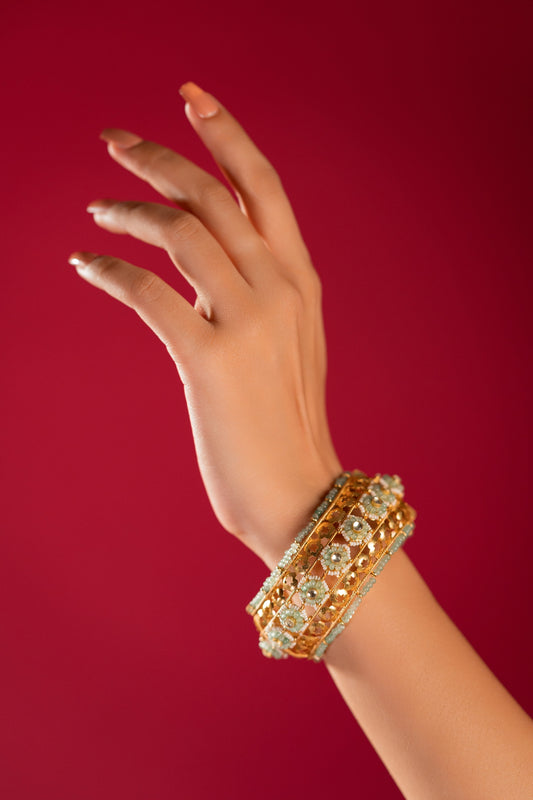 Chandan Jadau Green Bangles - VNHN009