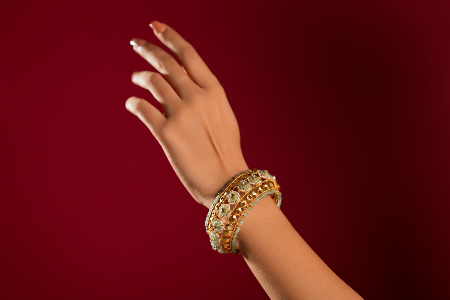 Chandan Jadau Green Bangles - VNHN009